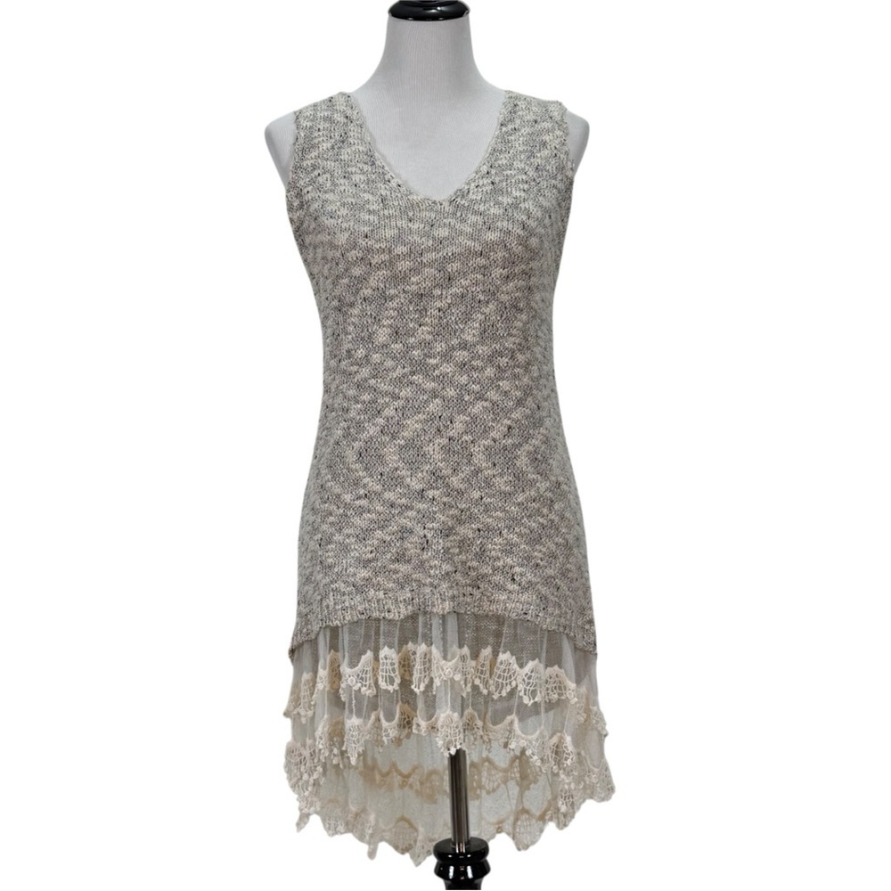 Ryu Knit Lace Hem Tunic Dress M/L Boho Sleeveless Sweater layered lace Boho